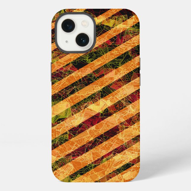 Coque iPhone Bizarre rayures orange et petits carrés rayés (Verso)