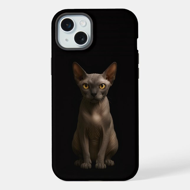 Coque iPhone Black 4 Luxe, Chat Sphynx iPhone 15 Plus (Verso)