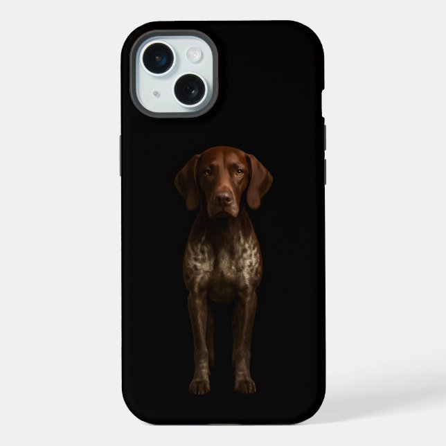 Coque iPhone Black 4 Luxe, chien Pointer allemand iPhone 15 Plu (Verso)