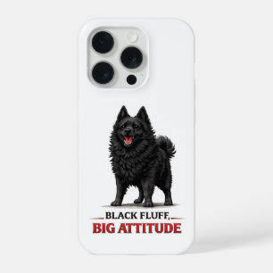Coque iPhone 15 Pro Black Fluff, Grande Attitude Schipperke