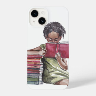 Coque Pour iPhone 14 Black Girl Reading Books Illustration