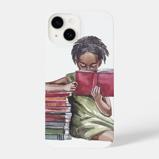 Coque iPhone Black Girl Reading Books Illustration (Verso)
