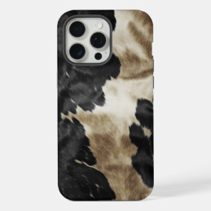 Coque iPhone 15 Pro Max Black Gold Cream Western Cowhide