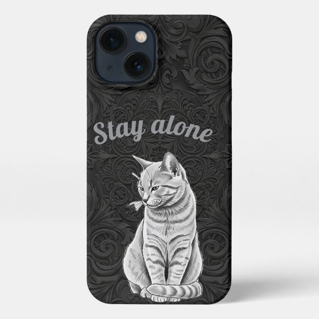 Coque iPhone Black Gothic Stay Alone Grumpy Cat Floral (Verso)