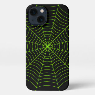 Etui iPhone 13 Black neon vert toile d'araignée Halloween motif