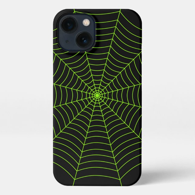 Coque iPhone Black neon vert toile d'araignée Halloween motif (Verso)