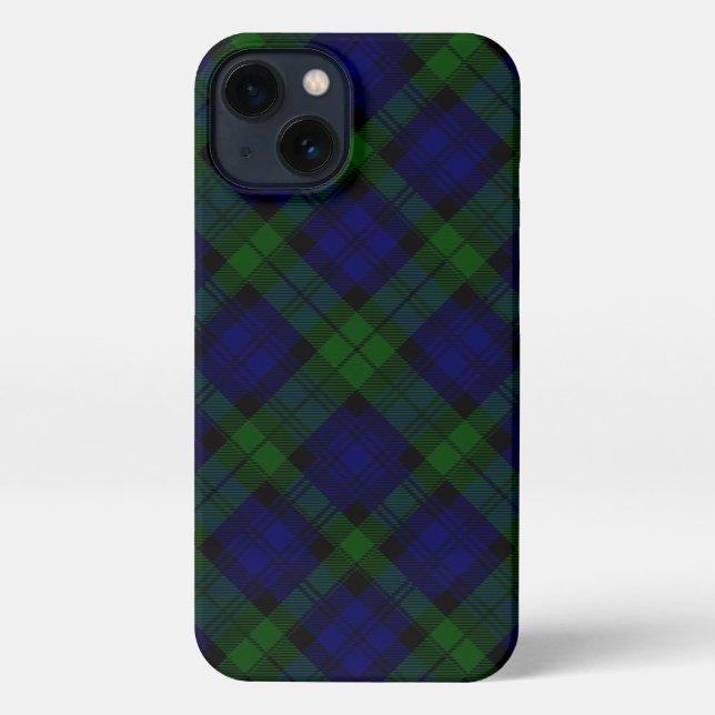 Coque iPhone Black Watch Tartan bleu vert Plaid (Verso)