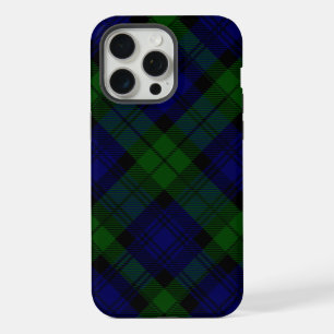 Coque iPhone 15 Pro Max Black Watch Tartan bleu vert Plaid