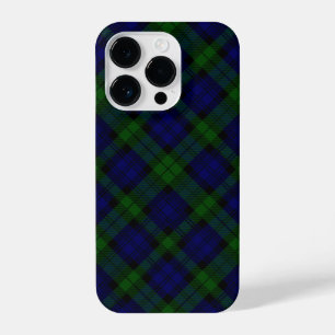 Coque Pour iPhone 14 Plus Black Watch Tartan bleu vert Plaid