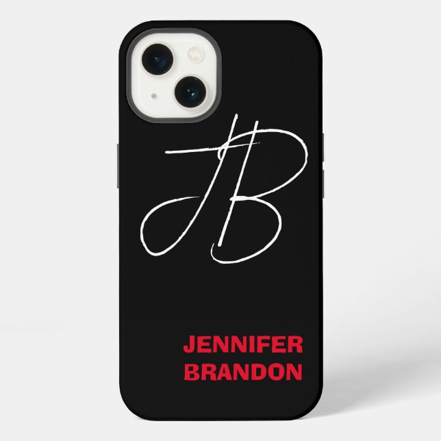 Coque iPhone Black White Red Handwriting Monogramme Ajouter un  (Verso)