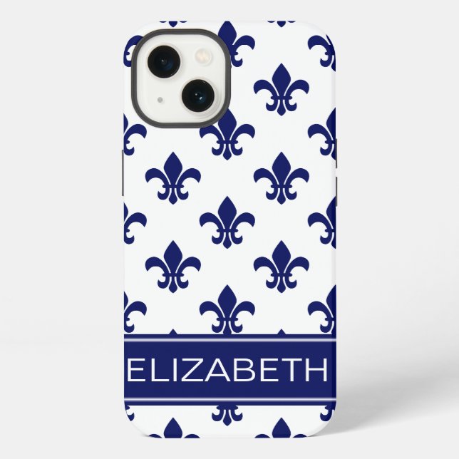 Coque iPhone Blanc / DO-IT-YOURSELF Marine Fleur de Lis Nom de  (Verso)