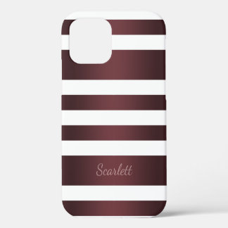 Coque iPhone 12 Blanc Gris Bourgogne Rouge rayé