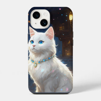 Coque Pour iPhone 14 blanc, yeux bleus chat iPhone 14 Tough Coque, Glos