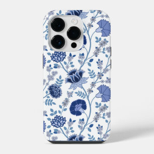 Coque Pour iPhone 14 Plus Bleu à grand motif floral jacobéen sur fond blanc