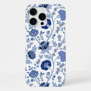 Coque iPhone 16 Pro Max Bleu à motif floral jacobéen sur fond blanc