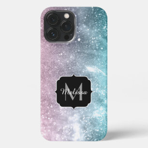 Etui iPhone 13 Pro Max Bleu aqua Rose mer galaxie abstrait Monogramme