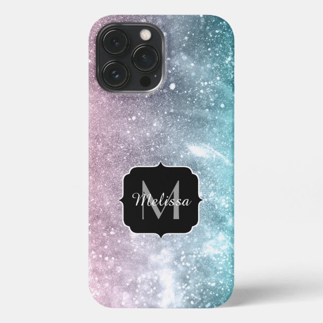 Coque iPhone Bleu aqua Rose mer galaxie abstrait Monogramme (Verso)