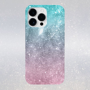 Coque iPhone 16 Pro Max Bleu aqua Rose ombré galaxie marine abstraite