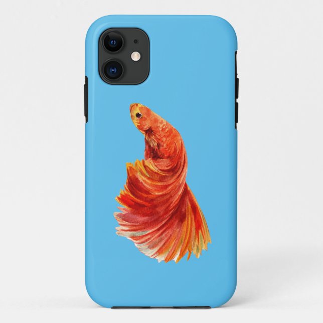 coque iphone bleu avec poisson rouge (Dos)