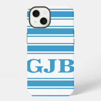 Etui iPhone 13 Bleu, bande horizontale avec monogramme