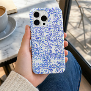 Coque iPhone 15 Pro Max Bleu Blanc Chinoiserie Floral Vintage