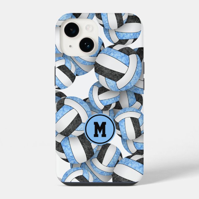 Coque iPhone Bleu clair noir monogrammé filles volleyball (Verso)