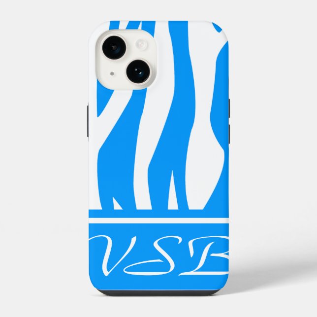 Coque iPhone Bleu clair Zèbre Impression avec monogramme (Verso)
