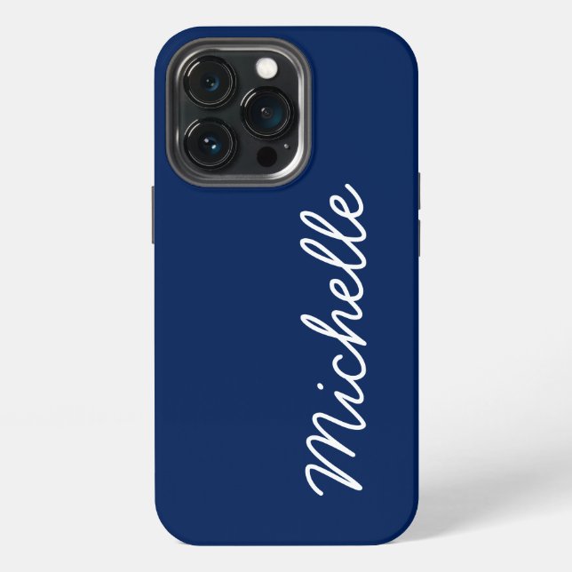 Coque iPhone Bleu et blanc classique Nom ou texte Cursive perso (Dos)