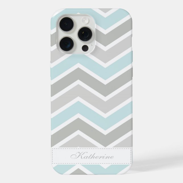 Coque iPhone Bleu et gris Zigzag Chevron Motif (Verso)