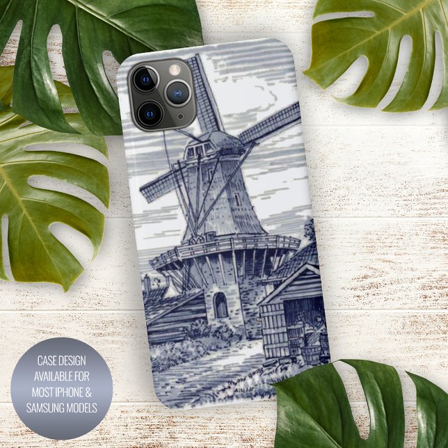 Coque iPhone Bleu foncé moulin à vent hollandais bleu antique d (Créateur téléchargé)