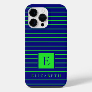 Coque Pour Pour iPhone 14 Pro Max Bleu foncé Personnalisable Grandes Vert citron