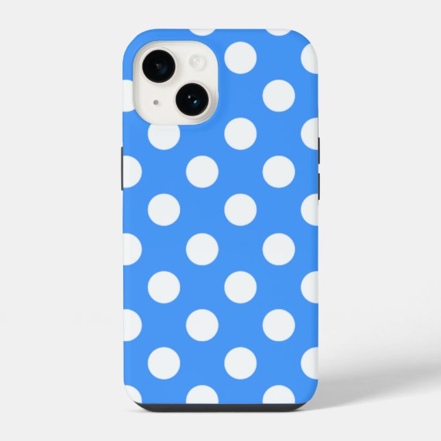Coque iPhone Bleu frappant et grands pois blancs (Verso)