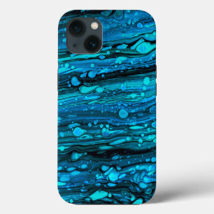 Etui iPhone 13 Bleu gouttes acrylique pourrissant Abstrait Fluid 