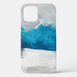 Coque iPhone 12 Bleu, gris et blanc Art Abstrait peinture noir