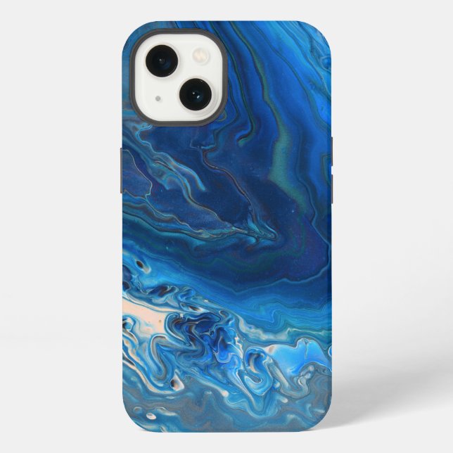Coque iPhone Bleu Marbre Agate Texture Fluide Art (Verso)