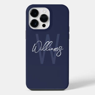 Coque Pour Pour iPhone 14 Pro Max Bleu Marine Écriture Personnalisée Monogramme et N
