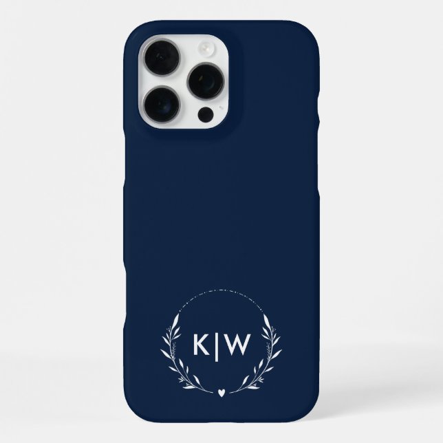 Coque iPhone Bleu marine et blanc | Monogramme initiales modern (Verso)