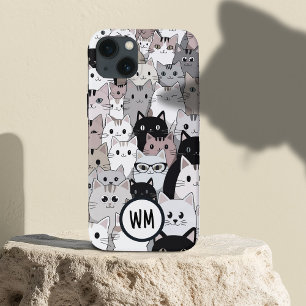 Etui iPhone 13 Bleu Mignon Chaud Trop de Chats Nom Personnalisé