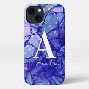 Etui iPhone 13 Bleu Monogramme Art Abstrait