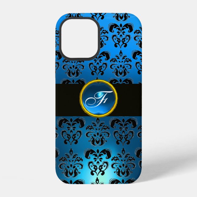 COQUE iPhone BLEU NOIR DAMAS GEMME MONOGRAMME  (Verso)