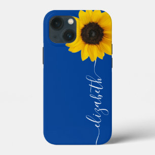 Coque iPhone Bleu Nom de tige de script Tournesol 