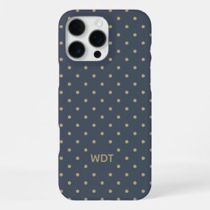 Coque iPhone 16 Pro Max Bleu Nuit Classique Monogramme personnalisé à pois