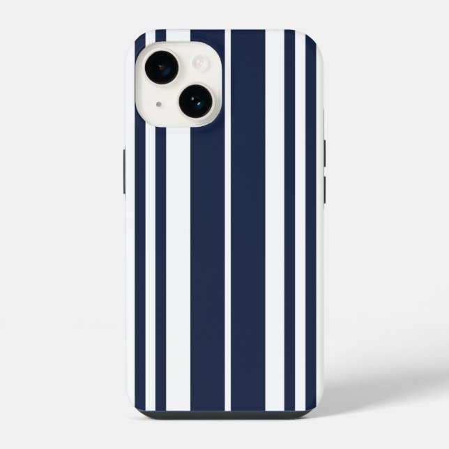 Coque iPhone Bleu Nuit Rayures Blanches Gras (Verso)