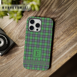 Coque iPhone 15 Pro Max Bleu Nuit Vert À Carreaux Personnalisable