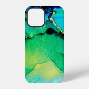 Coque iPhone 12 BLEU PERSIEN, vert chartreuse. Très beau art