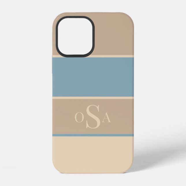 Coque iPhone Bleu Poussiéreux Tan Monogramme Abstrait Moderne S (Verso)