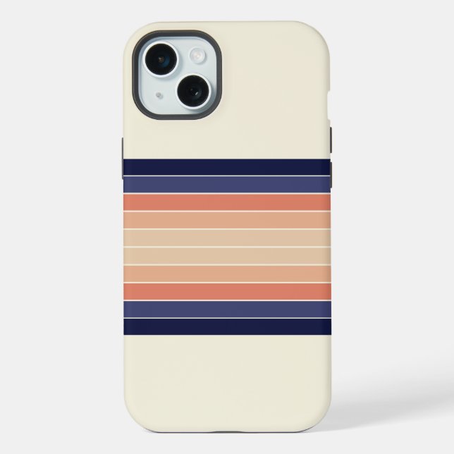 Coque iPhone Bleu Rétro et Rayures "Planche de Surf" en Pêche  (Verso)