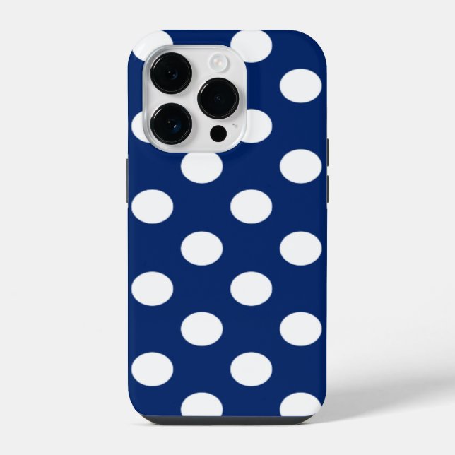 Coque iPhone Bleu Royal Et Blanc À Points Stylés (Verso)