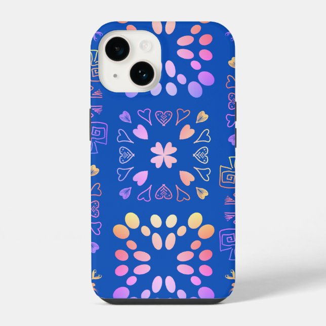 Coque iPhone Bleu Royal Rose Lilas Dégradé Motif Patchwork (Verso)