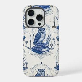 Coque iPhone 15 Pro Bleu royal vintage et hibou de l'académie obscure